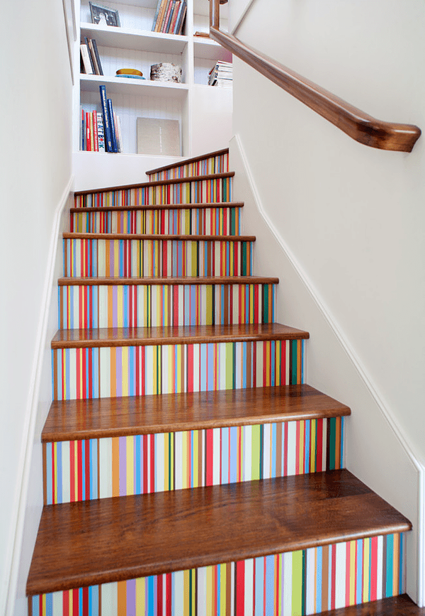 colorful DIY staircase decor