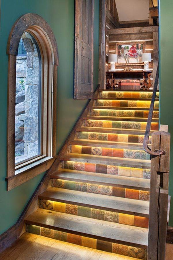 mix and match tiles for stair riser staircase decor