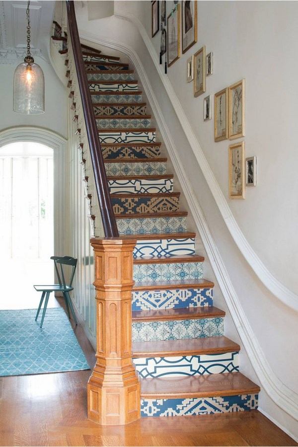staircase decorating ideas blue white colors