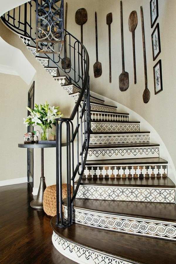 wood stair treads decorative tile interior staircase
