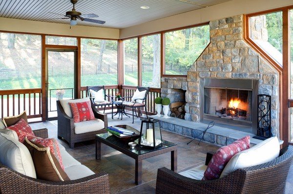 porch-flooring-ideas-screened-porch-stone-fireplace 