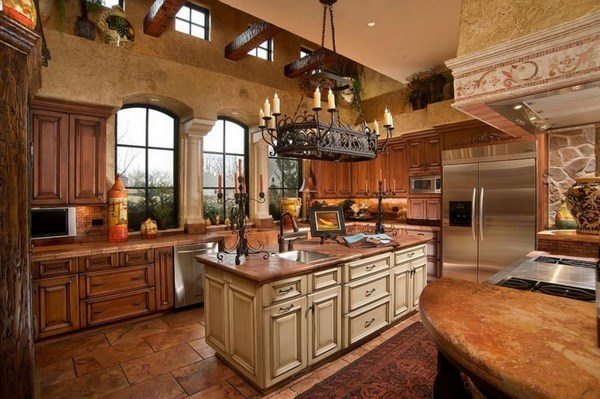 wooden kitchen cabinets lighting wrought iron chandelier