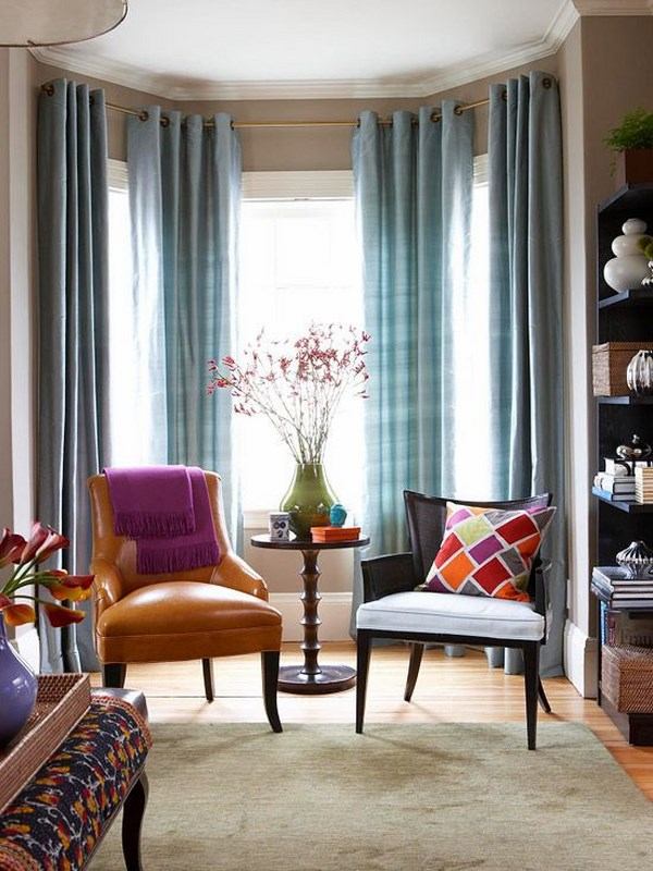 pole ideas bay window drapes armchairs 