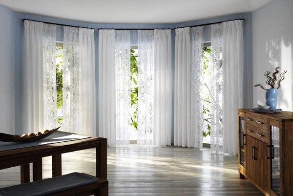 pole ideas bay window treatment elegant curtains