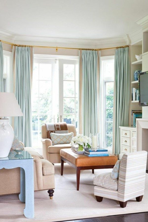 bay-window-curtains-ideas living room design sofa armchairs