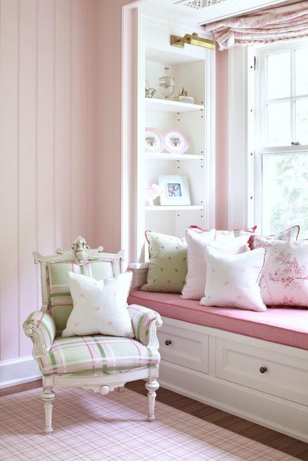 white pink decor seat with storage
