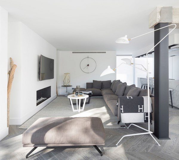 grey hardwood floors contemporary family room design ideas gray sofa