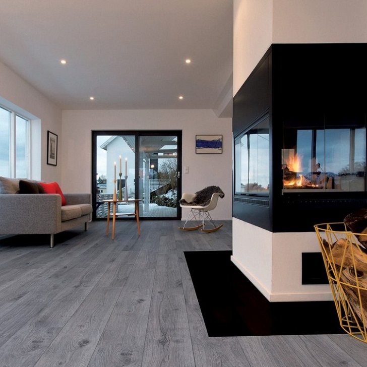 Grey hardwood floors in interior design and cool color