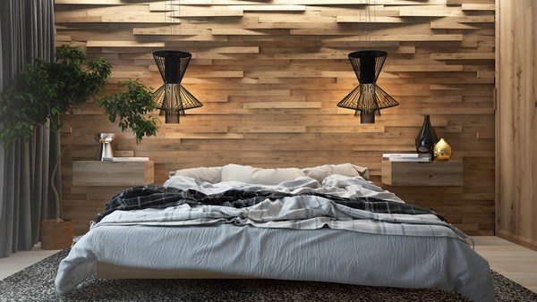 how-to-soundproof-a-bedroom-wall-with-textural-wood-wall-panels 