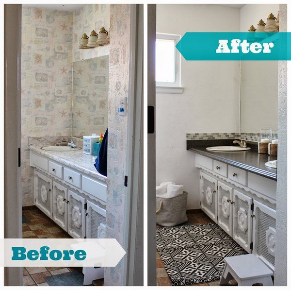 painting-over-wallpaper-bathroom before and after 