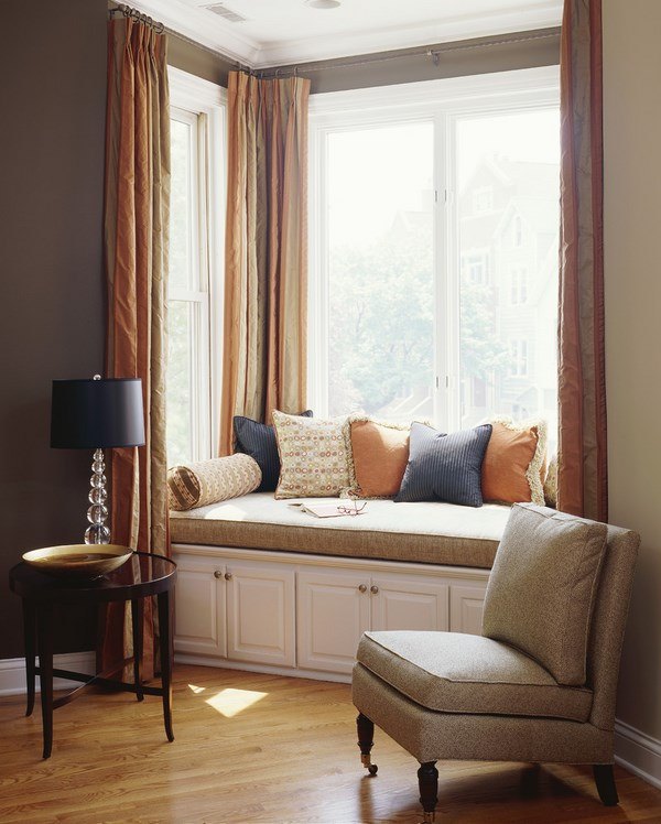 small seat ideas pillows side table curtains