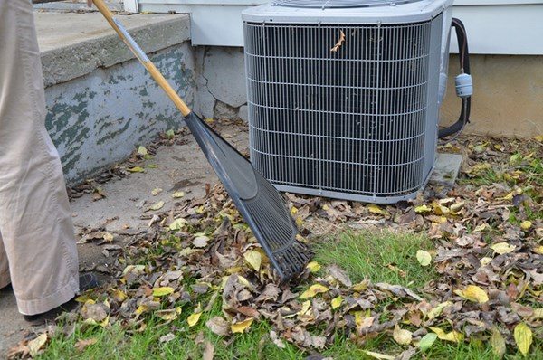 AC exterior unit cleaning leaves