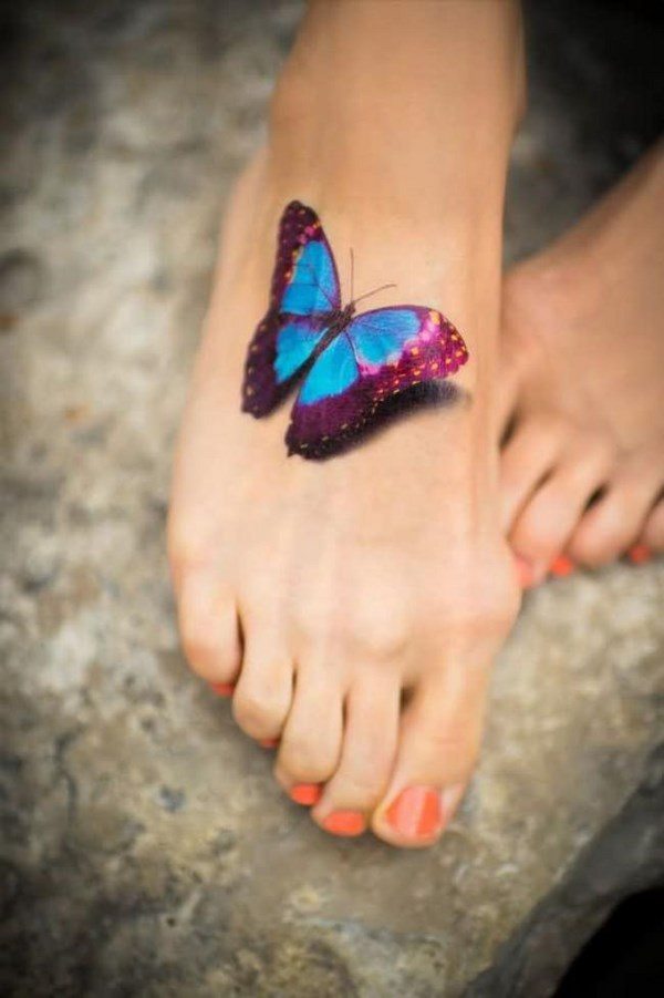 3D Butterfly tattoo on foot