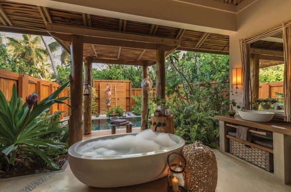 Tropical bathroom ideas freestanding tub vanity cabinet