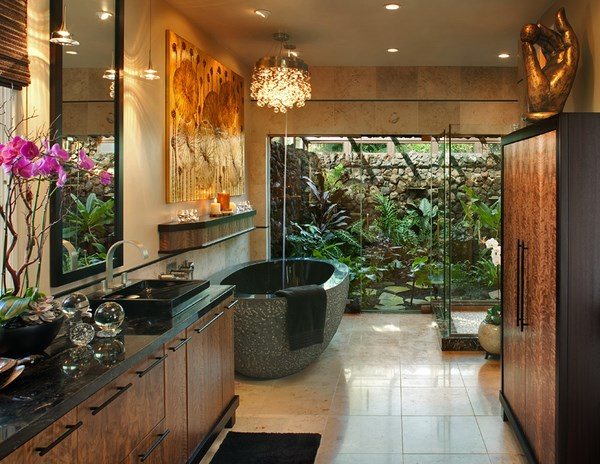Tropical bathroom interior furniture lighting ideas
