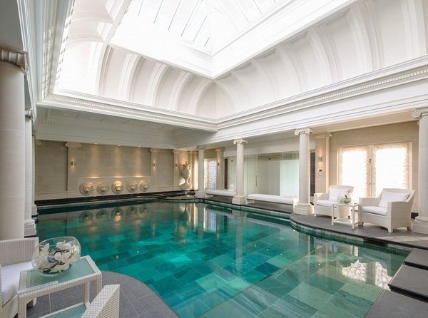 awesome indoor swimming pool design with beautiful ceiling