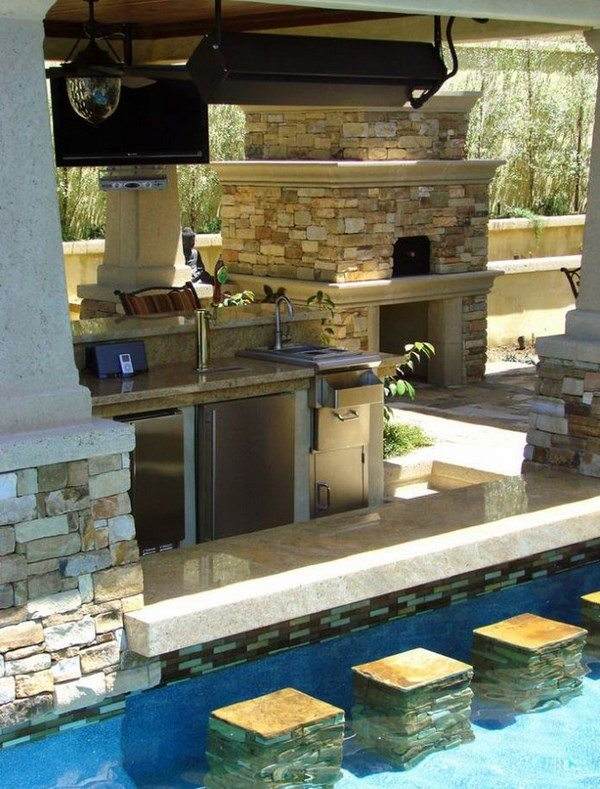 backyard swim up bar outdoor kicthen garden pool ideas