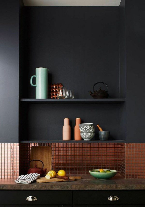 black and copper kicthen design ideas backsplash