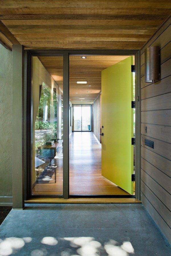 chartreuse color front door modern house entry