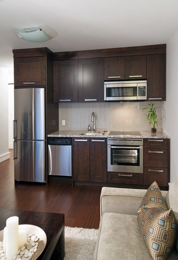 contemporary kitchenette with full size refrigerator