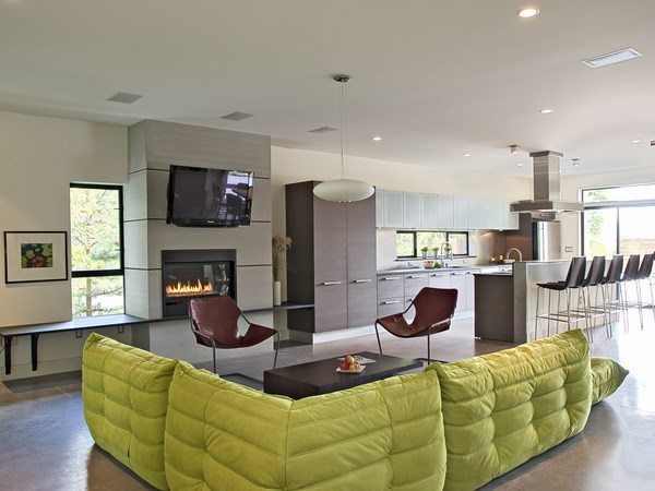 contemporary living room Chartreuse color sofa