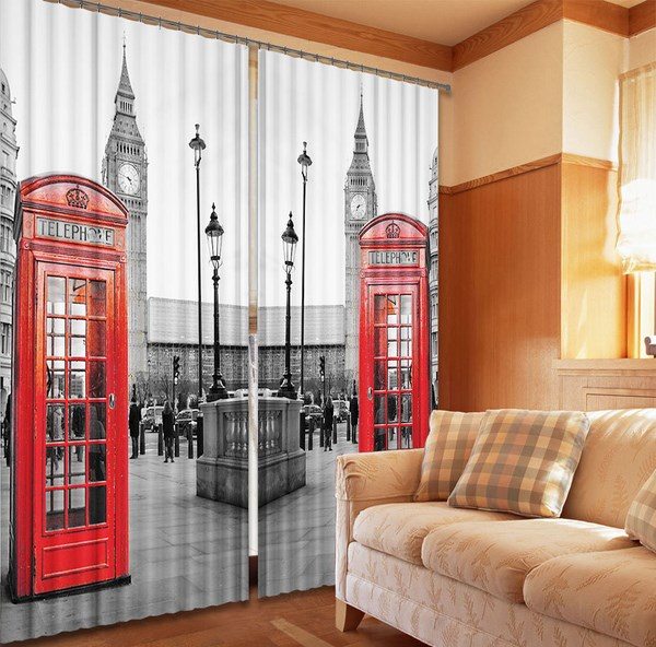 digitally printed photo curtains telephone box london