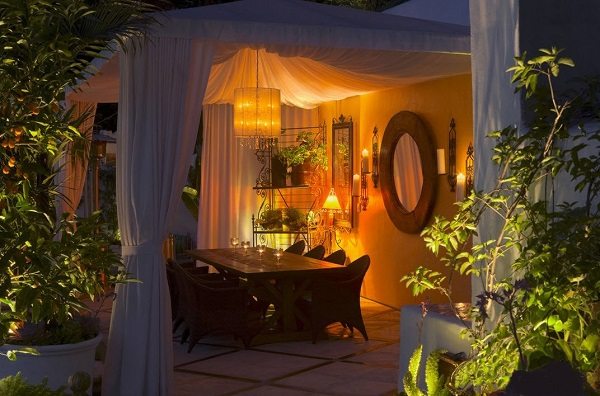 garden shade structures DIY curtains ideas outdoor dining furniture