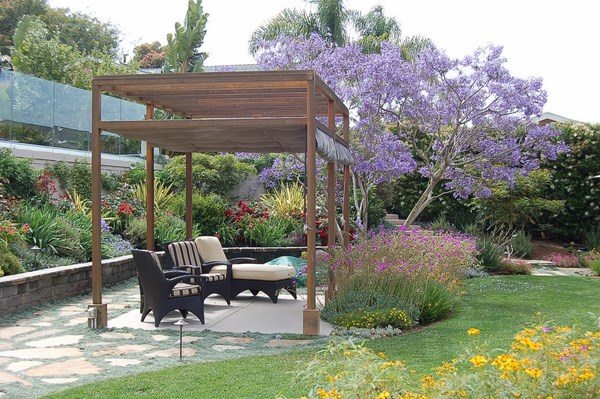garden wood structure with shade canopy
