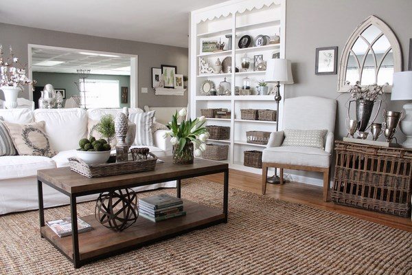 gray and taupe colors in living room interior design