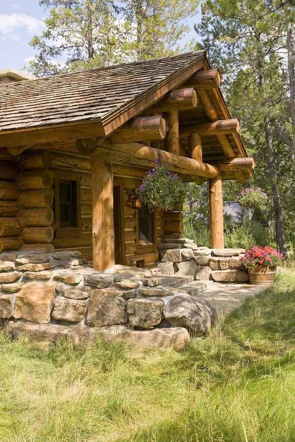 log cabin homes rustic exterior boulders porch decor