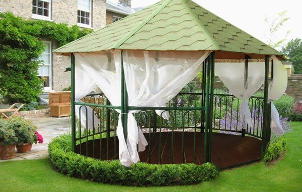 metal garden shade structure gazebo with curtains