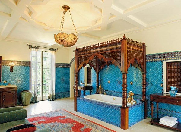 moroccan bathroom blue tile light fixtures furniture ideas
