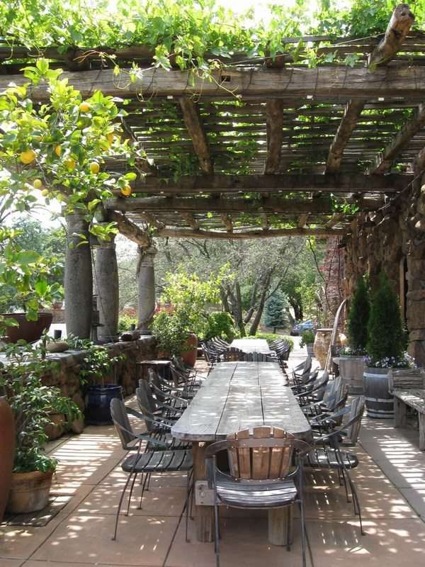 rustic pergola outdoor dining furniture patio deck ideas