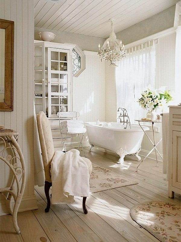 shabby chic white bathroom wood floor clawfoot tub