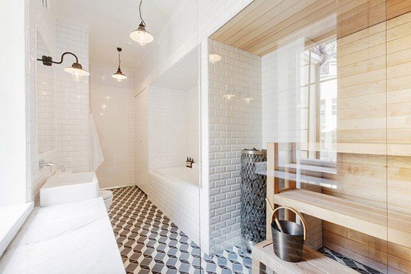 scandinavian style decor ideas walk in shower floor tiles