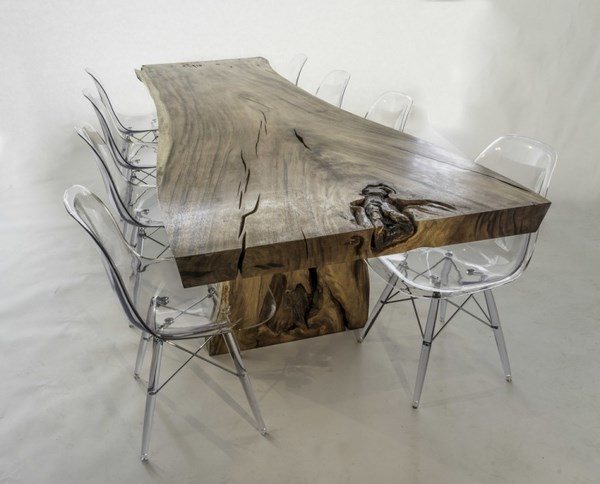 transparent chairs solid wood live edge table