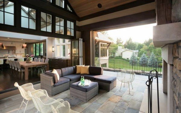 veranda decor and furniture ideas sofa stone flooring