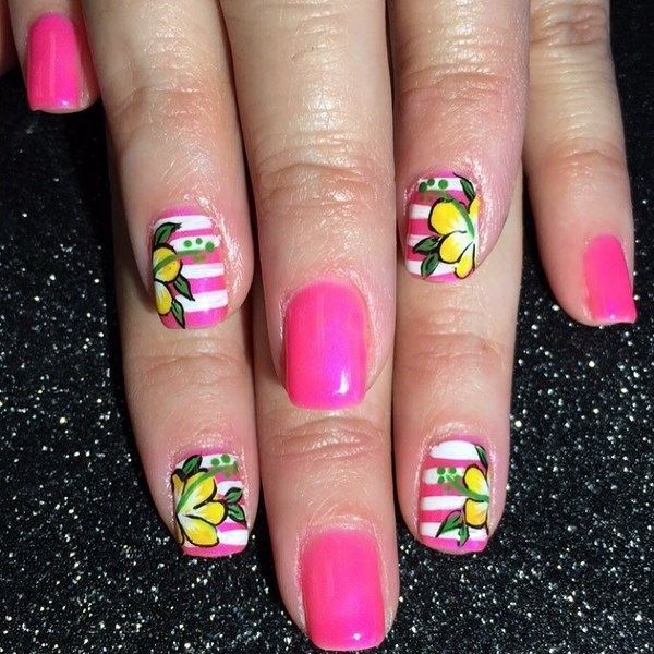 Colorful nail design ideas for the summer pink and flowers