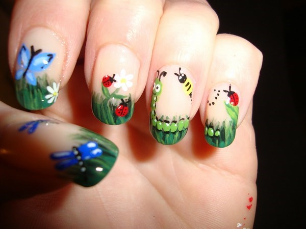 Cute summer nail design ideas butterfly lady bugs