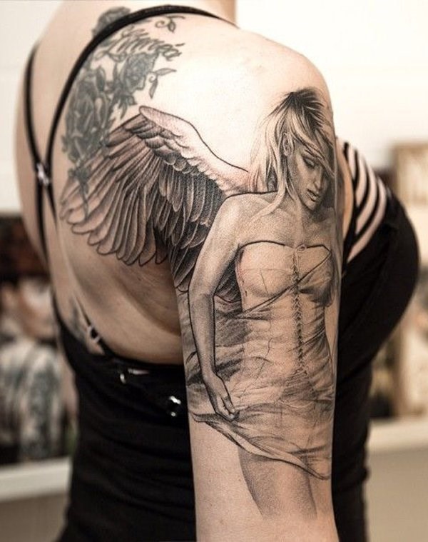 Tattoo ideas angel motifs on shoulder