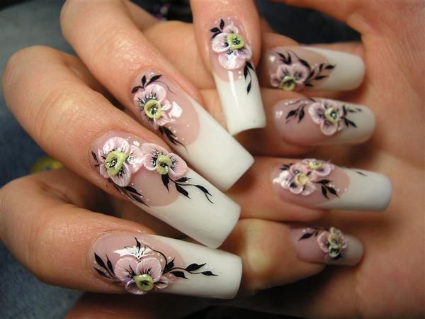 acrylic nail aet ideas with flowers