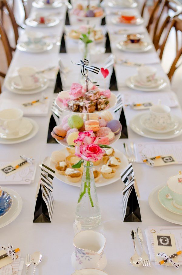afternoon tea bridal shower table setting and decoration