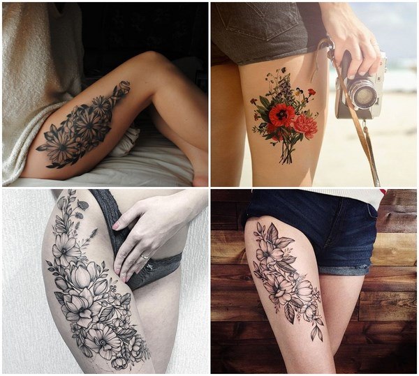 amazing flowers thigh tattoos