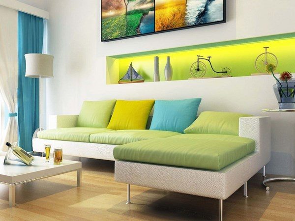 analogous colors in modern living room blue green