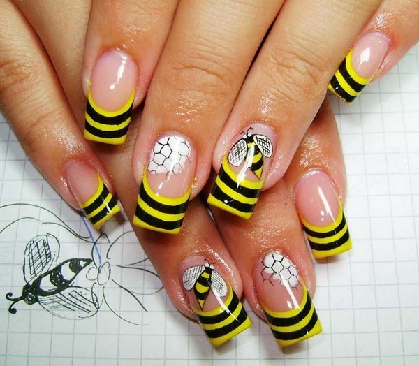 beautiful bees summer nails design ideas