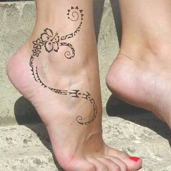 beautiful flower foot ankle tattoos tribal style