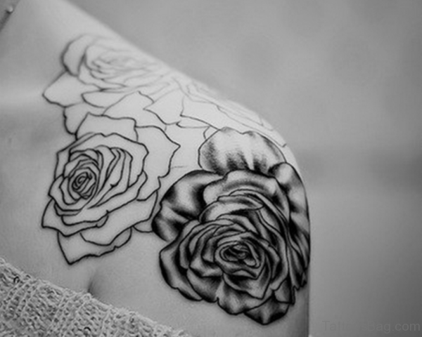 black and white roses shoulder tattoo ideas