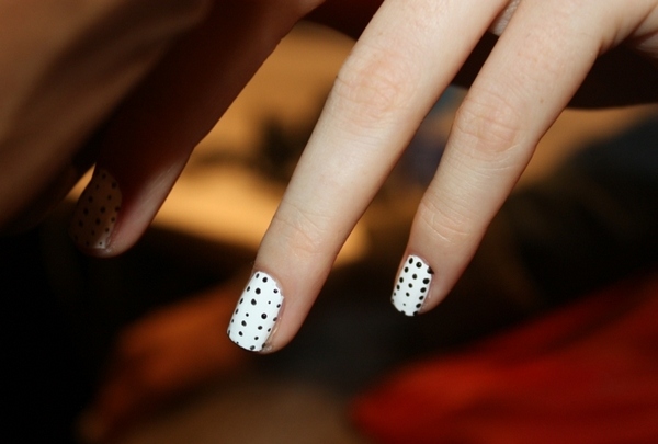 black white french manicure polka dots