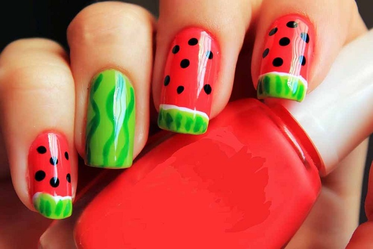 bright summer nails ideas with fruits watermelon nail art