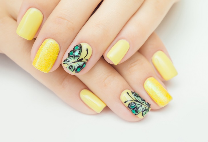 bright-yellow-nail-polish-butterfly-nail-art